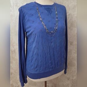 Lucky Brand Blue Eyelet Embroidered Sweatshirt